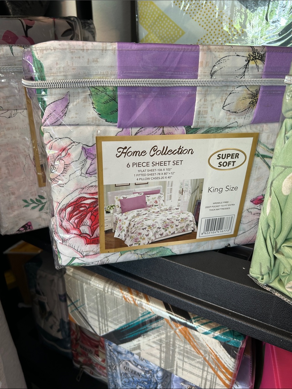 Home Collection Floral King Size Sheet Set - Purple, Green, Red, White